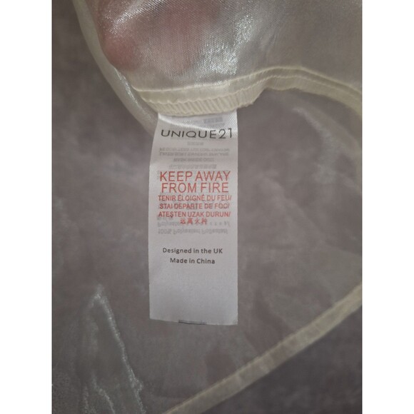 Unique 21 Pussybow Sheer Organza Blouse Sz 4 Button Up Long Sleeve Coquette - Picture 12 of 15